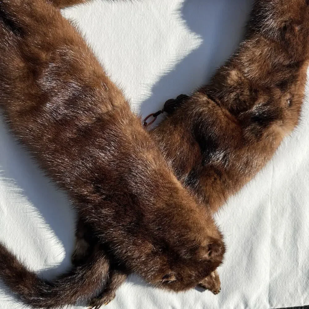 Vintage 4 Mink Fur Stole Pelts Scarfs Heads Full Body Taxidermy 1940s 1950s